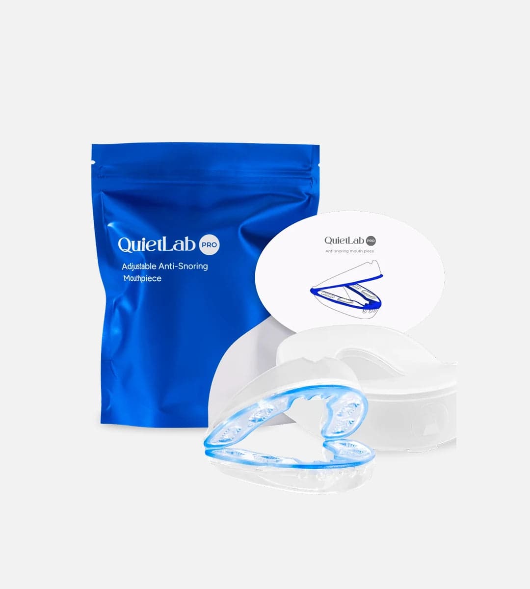 Quellrest Pro adjustable anti-snoring mouthpiece with pouch and travel case